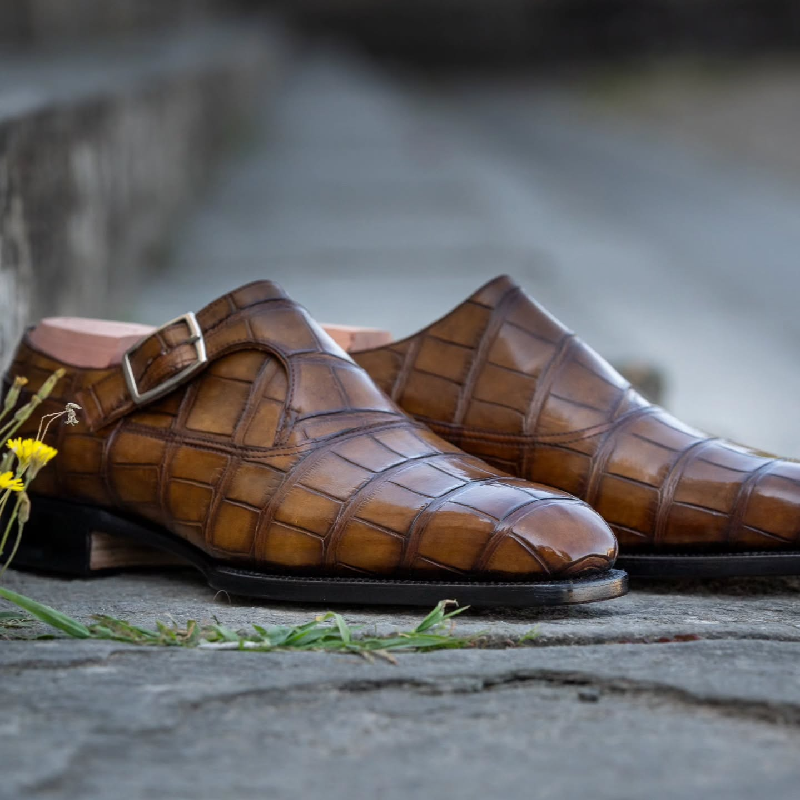 Handmade Crocodile Monk Dress Shoes