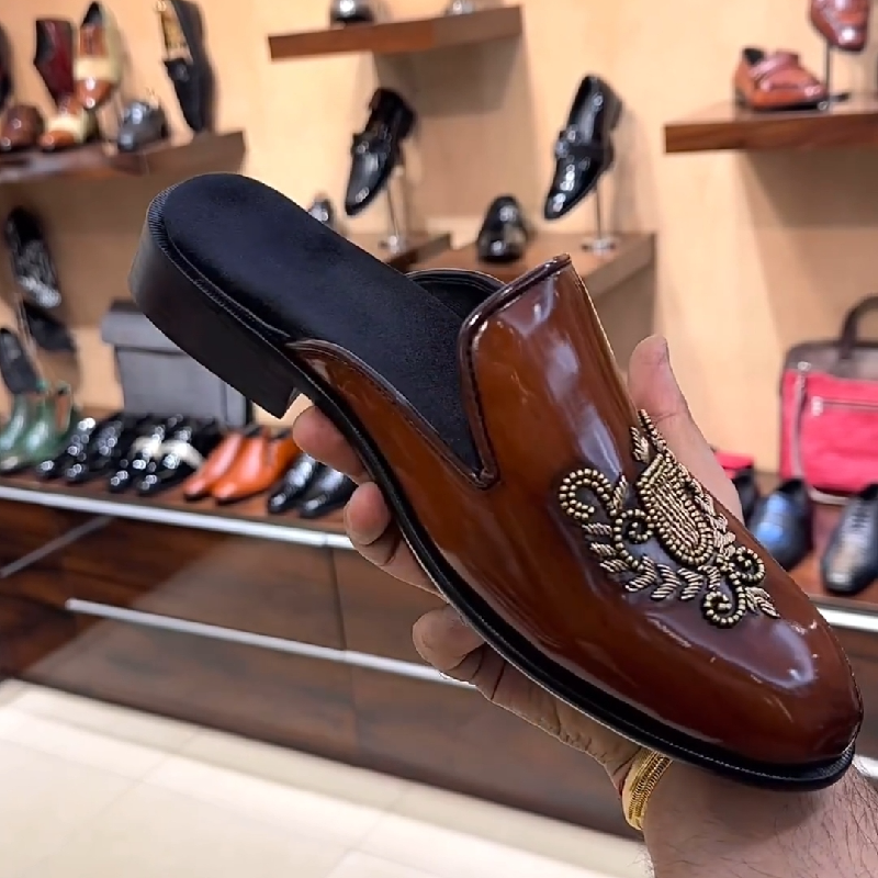Men's Brown Fashion Half Slippers