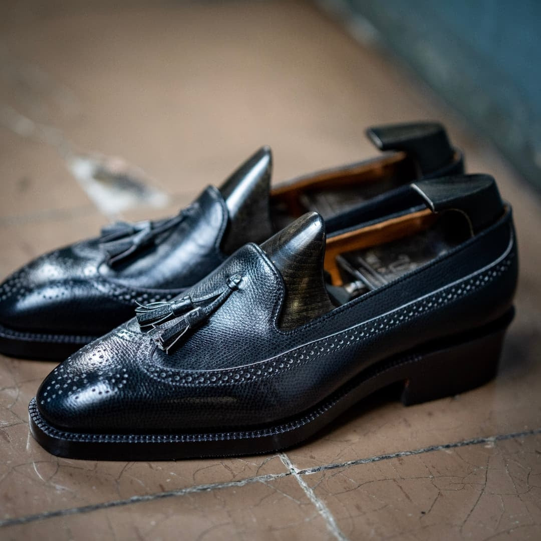 Men’s Black Genuine Leather Formal Tassel Loafers Dress Shoes