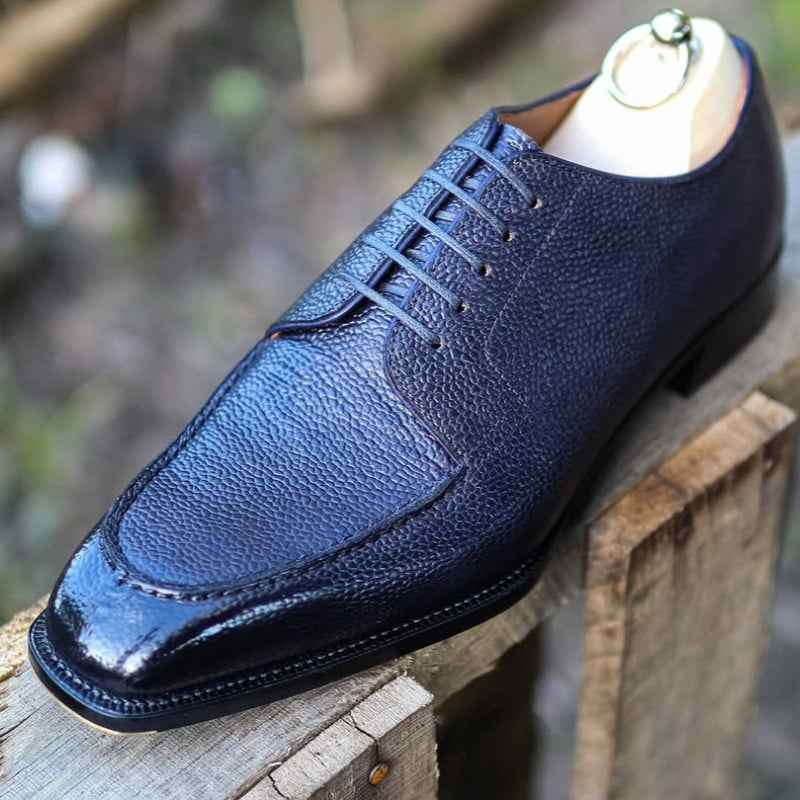 A Split Toe Derby In Navy Grain Calf