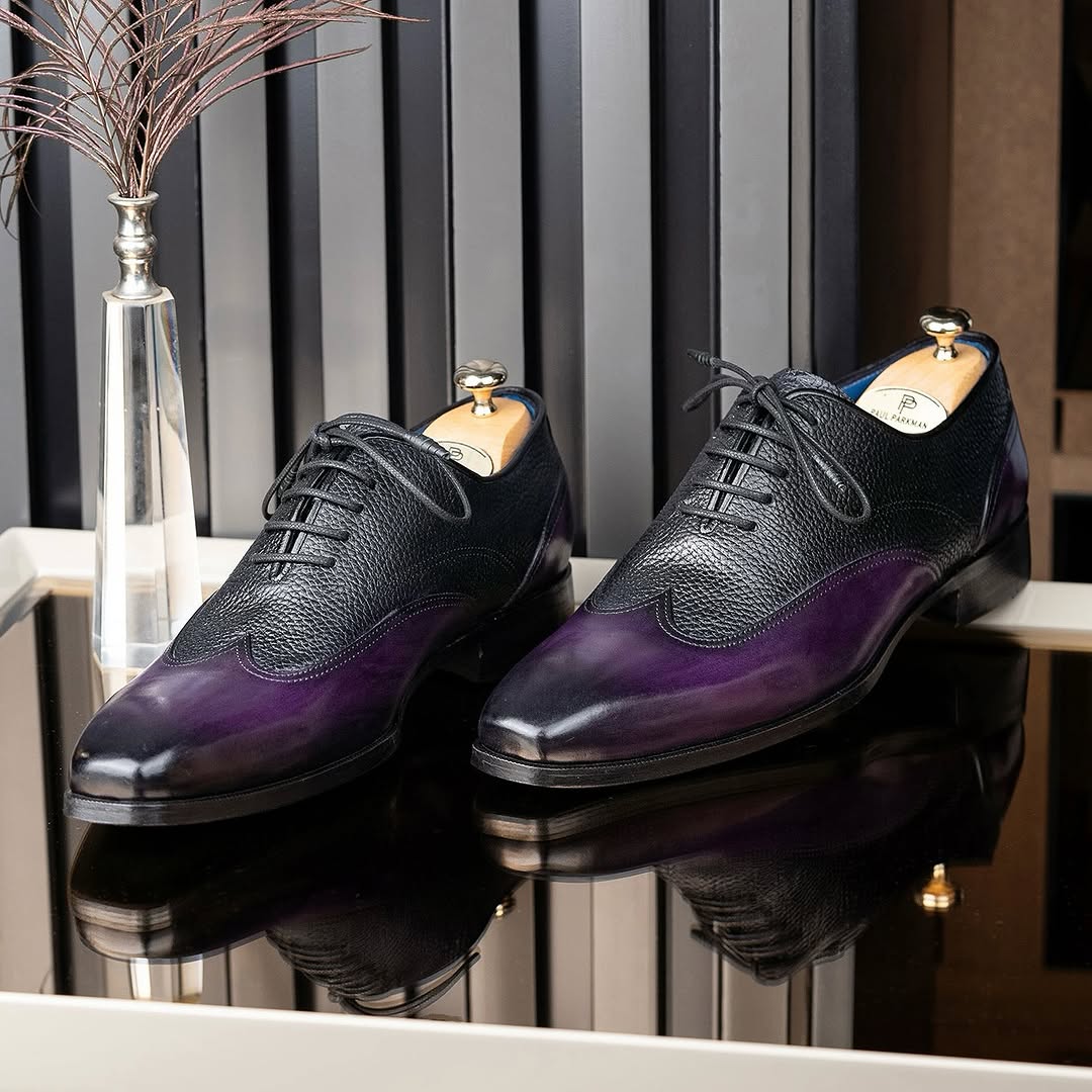 Goodyear Welted Men's Wingtip Oxfords Purple & Black