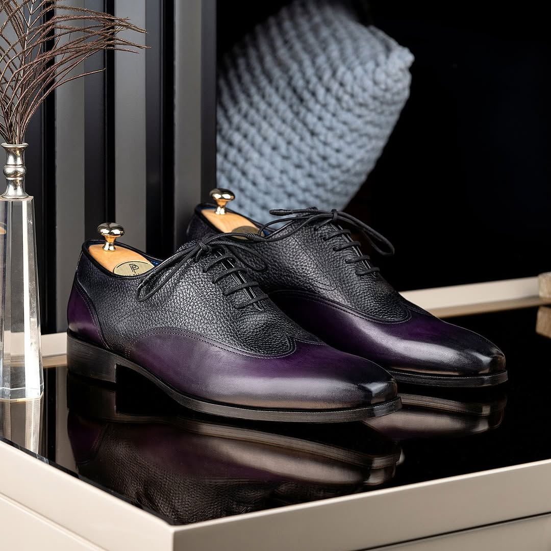 Goodyear Welted Men's Wingtip Oxfords Purple & Black