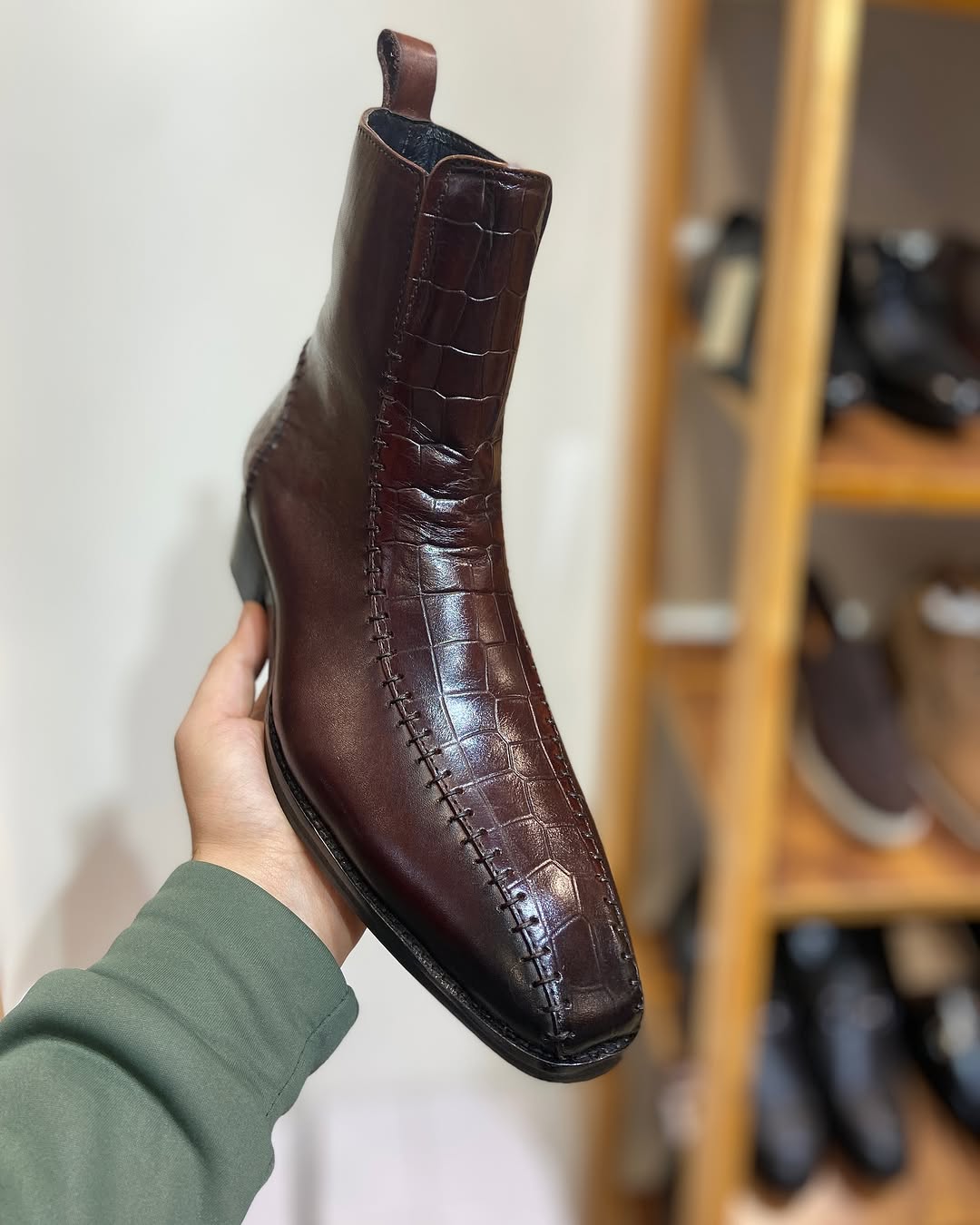New Brown Crocodile Stitches Boots