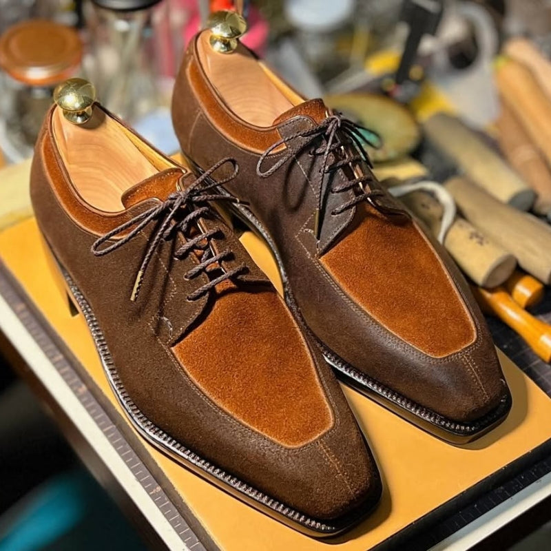 Patchwork Suede Lace-Up Hunt Derby Shoes