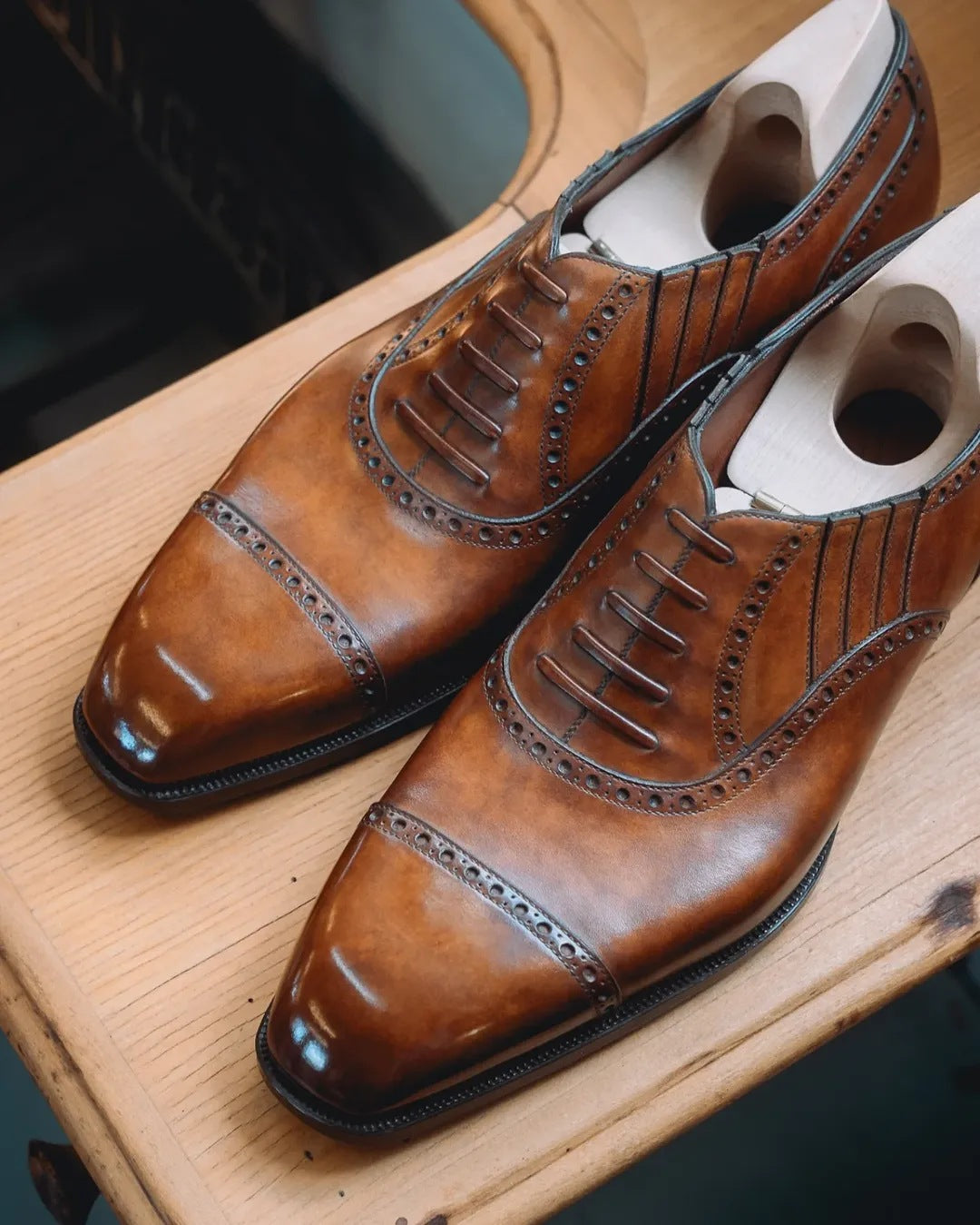 Smokey Cuban Patina Semi-brogue Lazyman Shoes