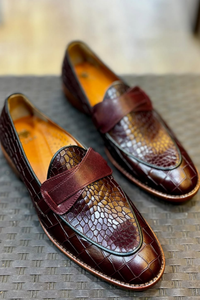Burgundy Croco Butterfly Loafer