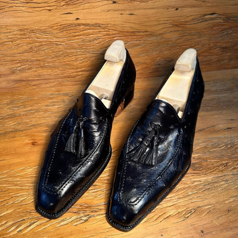 Tassel Loafer Black Ostrich Leather