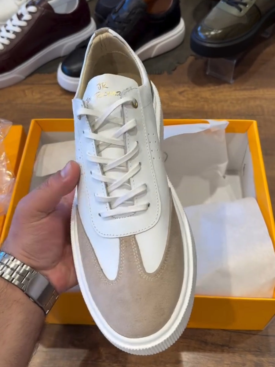 Men Beige Suede Leather Sneakers