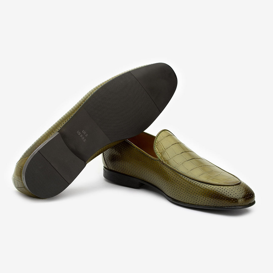 Perforated Loafers With Croco Detail