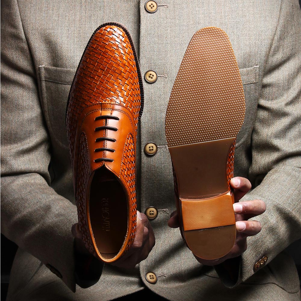 Tan Woven Leather Oxford