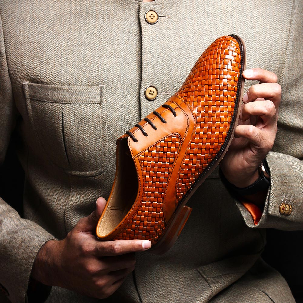 Tan Woven Leather Oxford