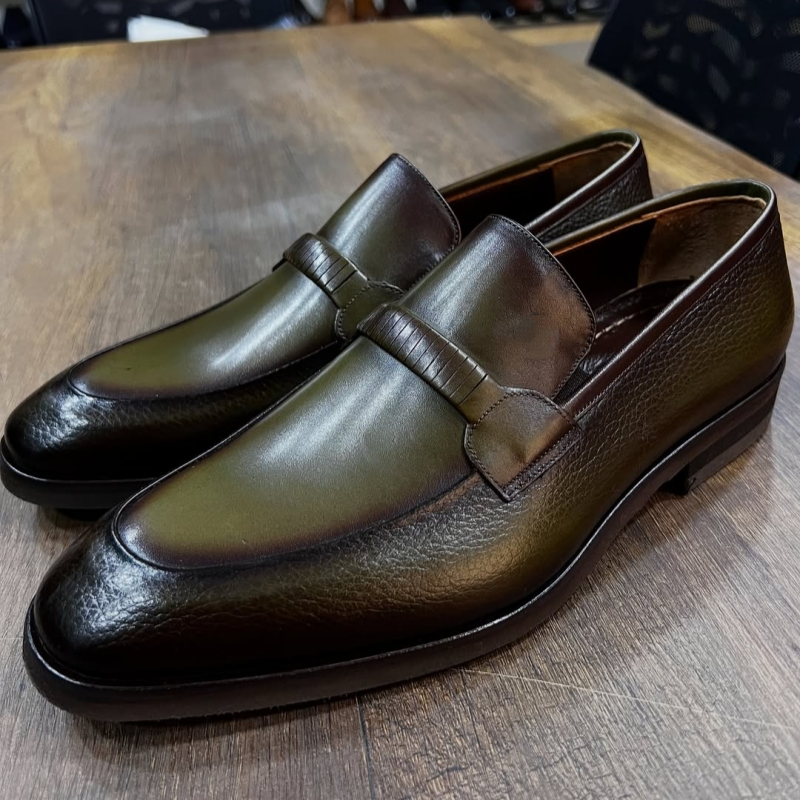 Handmade Dress Shoes Crocodile Slip-On Loafer