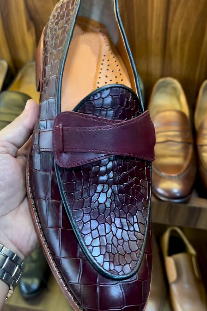 Burgundy Croco Butterfly Loafer