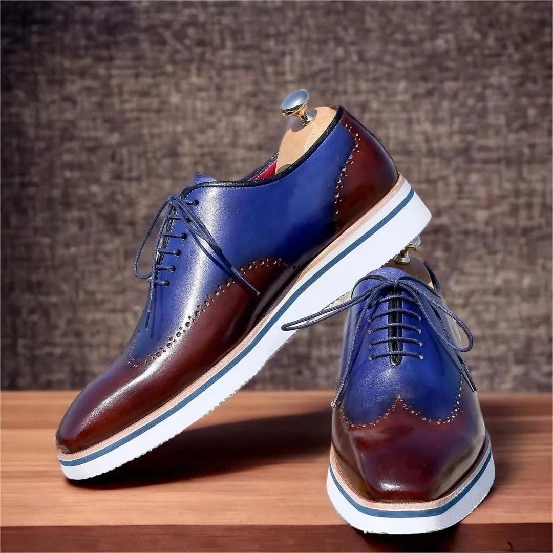 Mens Stylish Casual Blue Wingtip Oxford Shoes