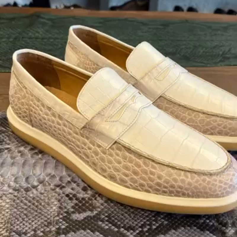 Casual White Crocodile Leather Shoes
