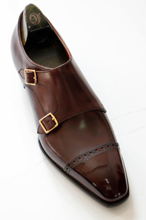 Classic Leather Toe Cap Monk Straps Shoes