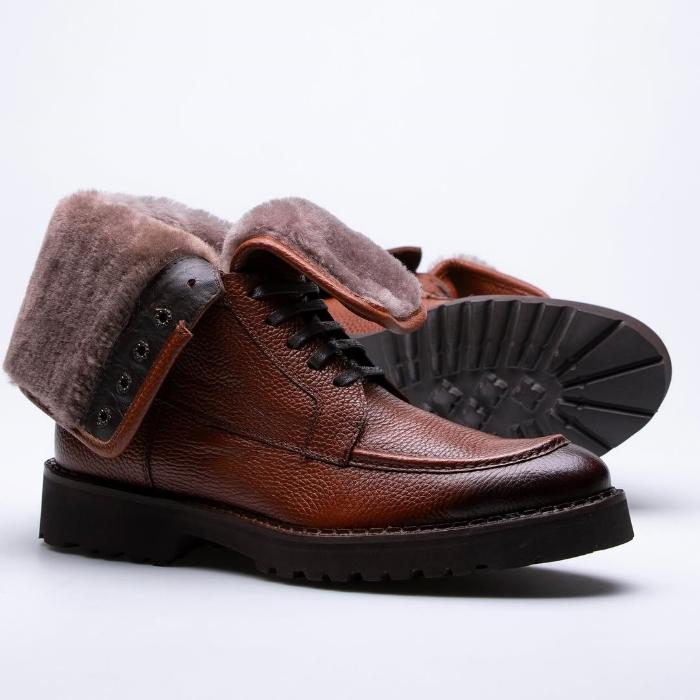 Men's Leather Boots With Shearling Details