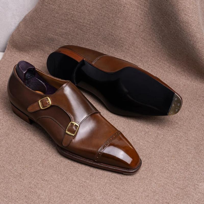 Double Monk Strap Three-part Leather Shoes