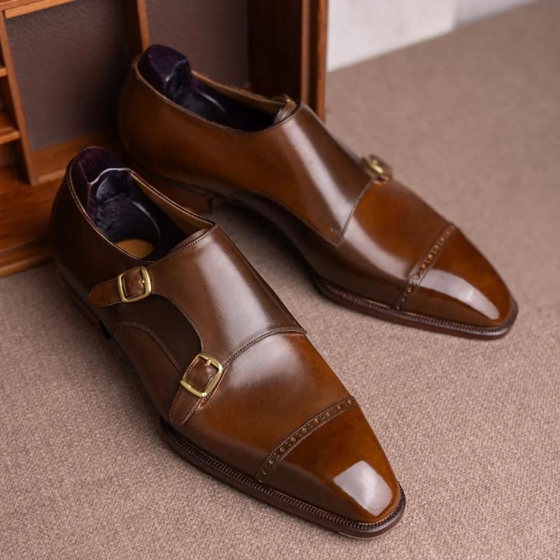 Double Monk Strap Three-part Leather Shoes