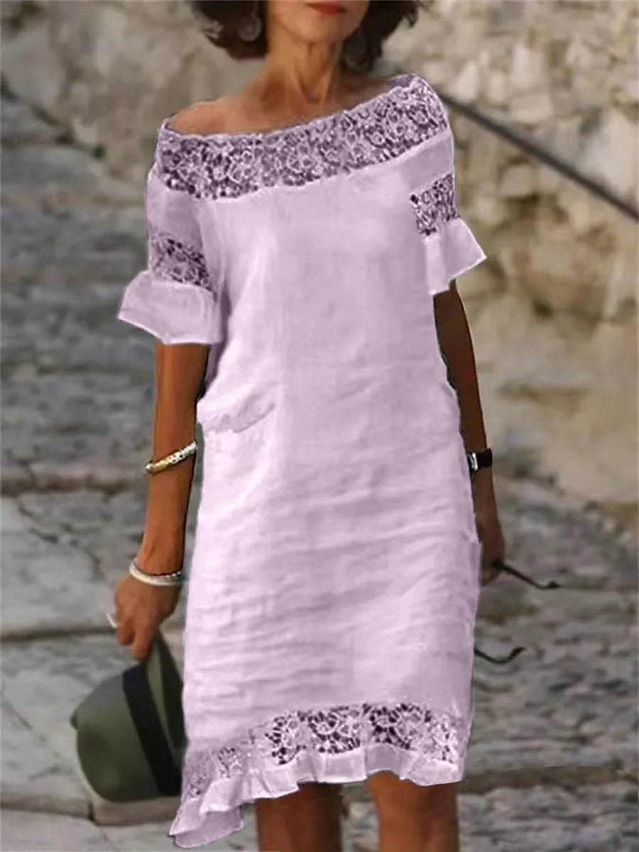 Lace Stitching Short Sleeve Mini Dress