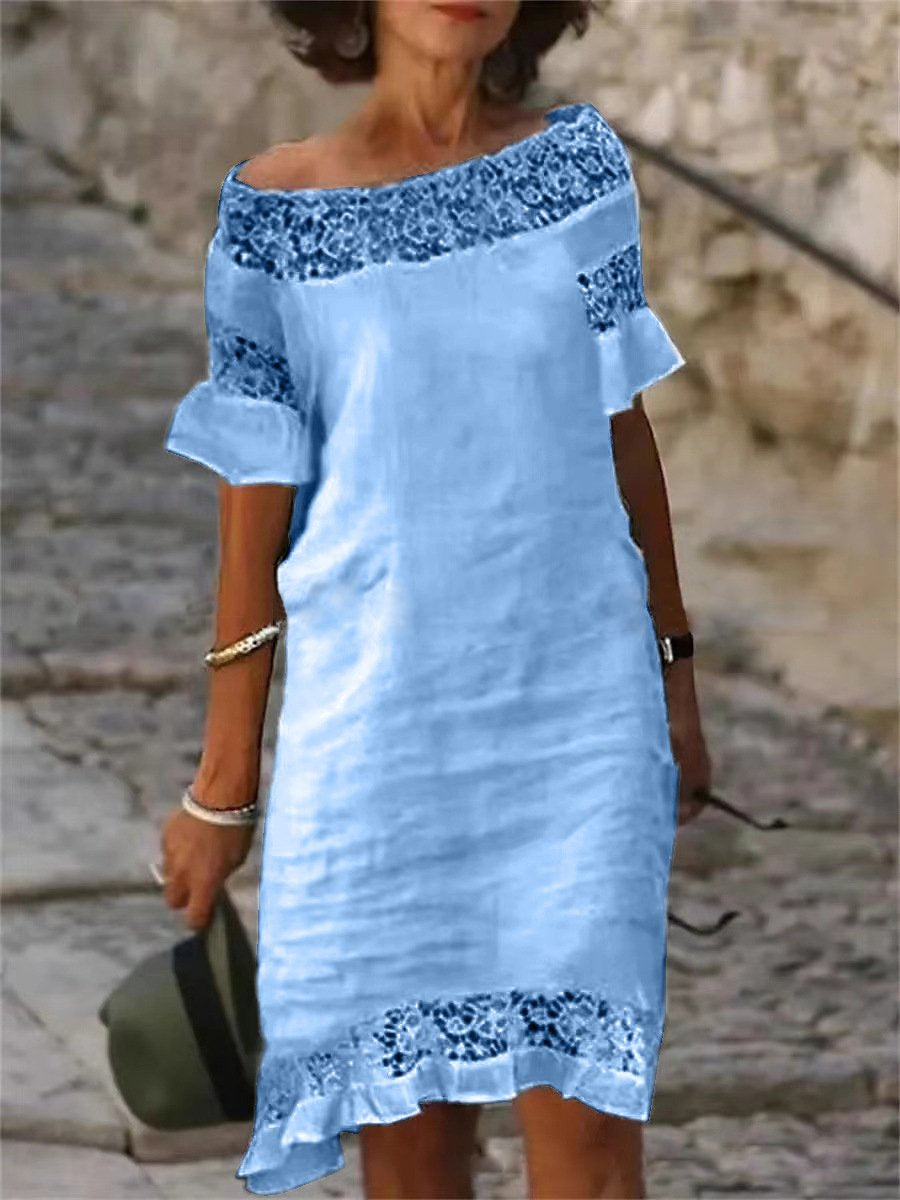 Lace Stitching Short Sleeve Mini Dress