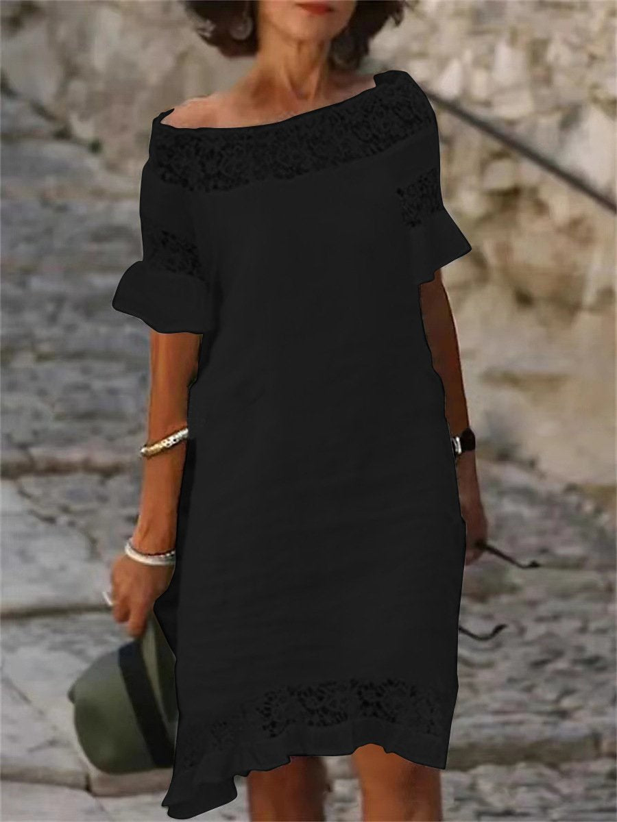 Lace Stitching Short Sleeve Mini Dress