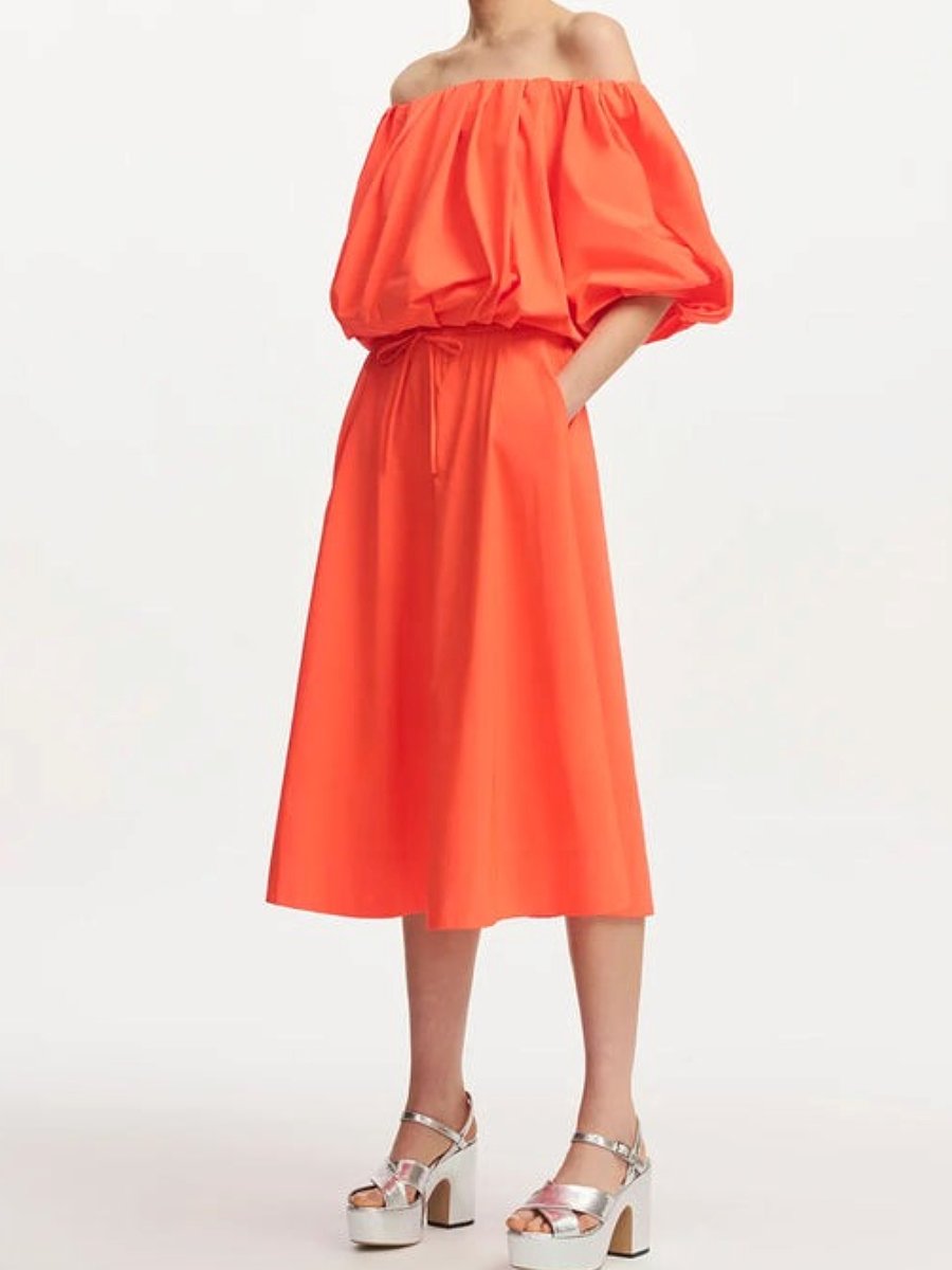 Orange Bardot Neck Suit