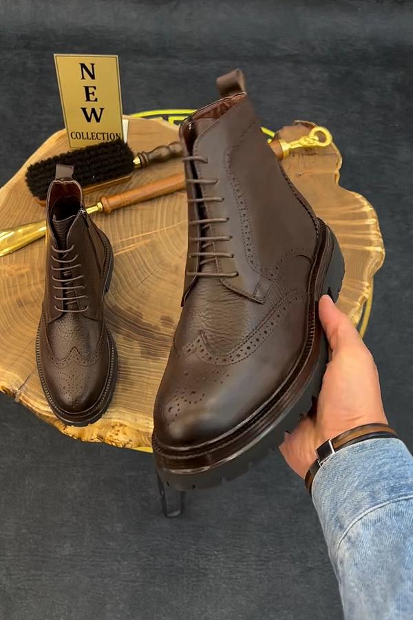 Men's Brown Leather Brogue Boots