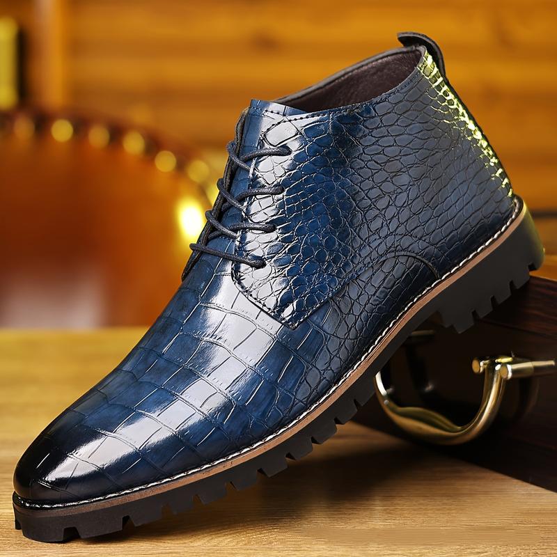 Men's Crocodile Lace-Up Leather Boots