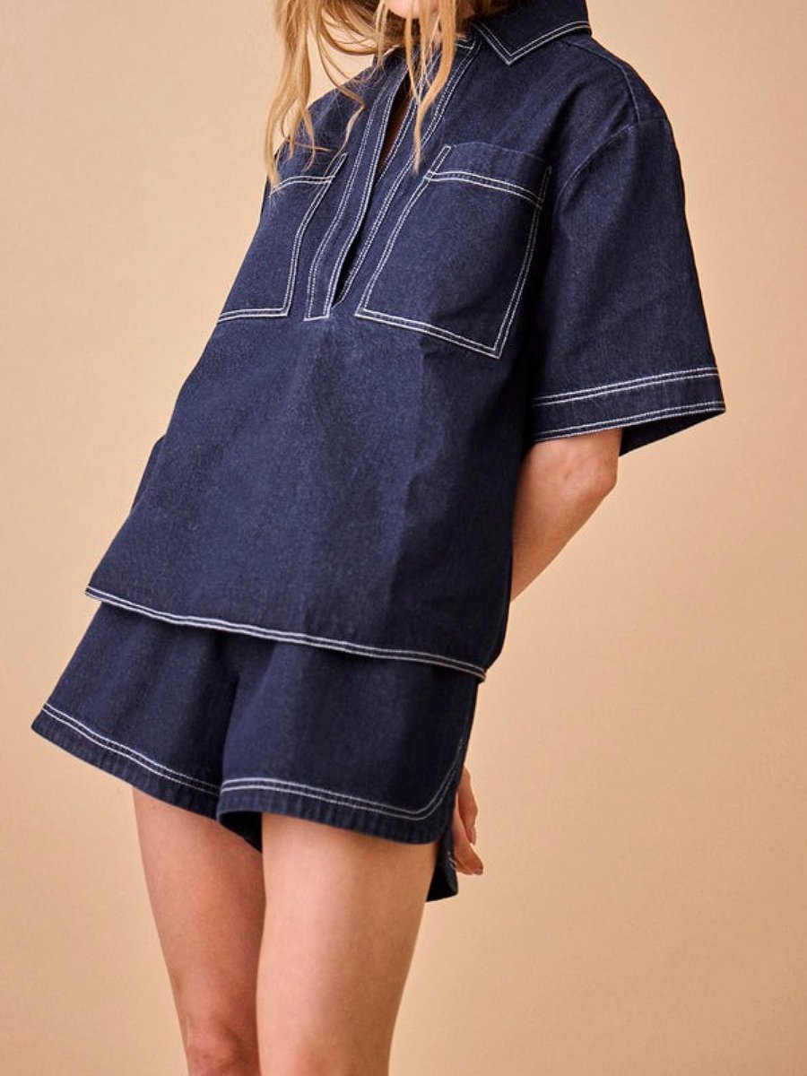 Blue Jean Short Sleeve Two Piece Set