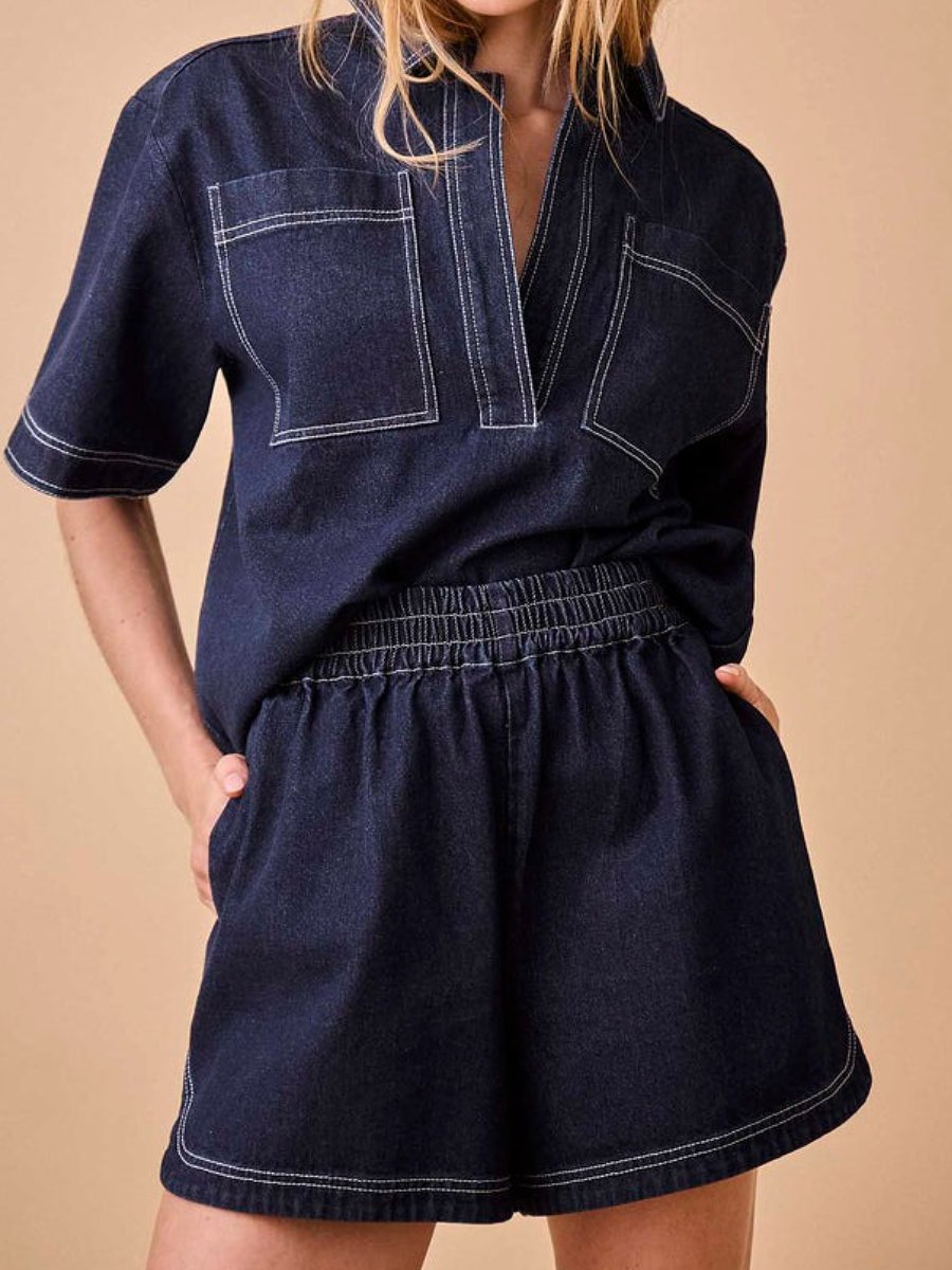 Blue Jean Short Sleeve Two Piece Set