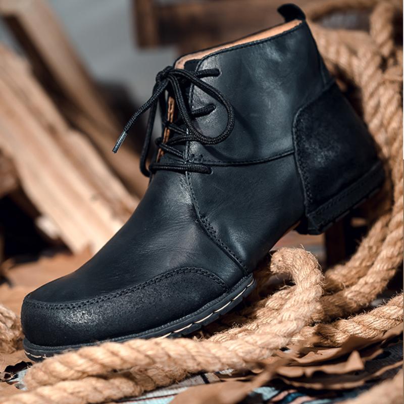HPIOPL Men's Leather Boots Western Cowboy Style