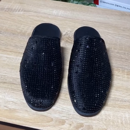 Men's Black Glitter Half Slippers