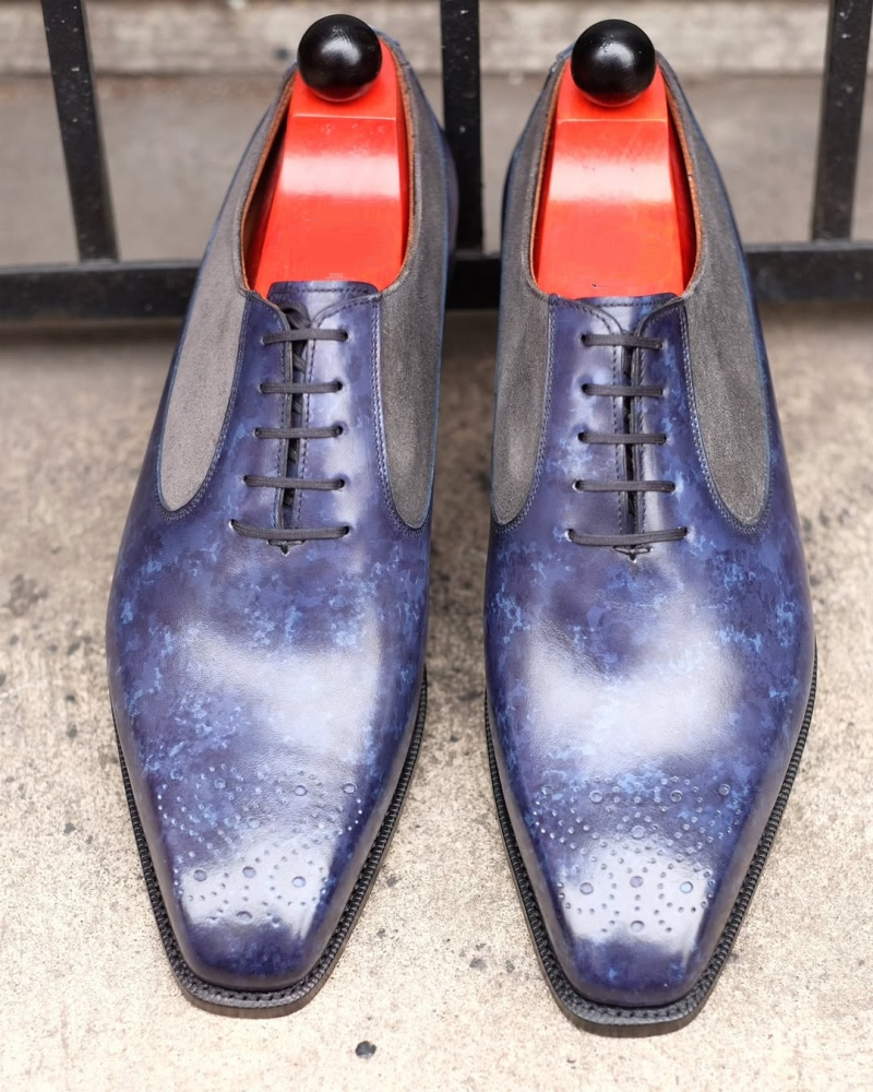 Navy Marble Patina With Mid Grey Suede