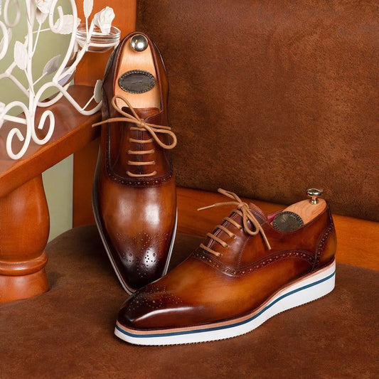 Mens Stylish Casual Brown Wingtip Oxford Shoes
