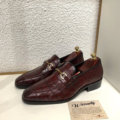 Men's Burgundy Croc-embossde Loafers