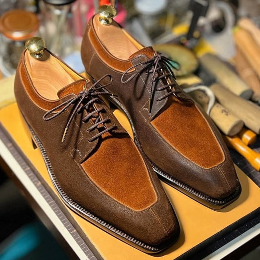 Patchwork Suede Lace-Up Hunt Derby Shoes