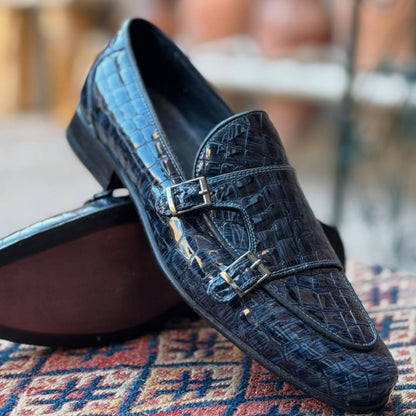 Men's Alligator Leather Double Monk Strap Shoes