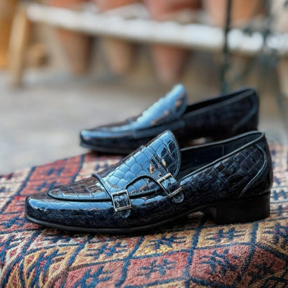 Men's Alligator Leather Double Monk Strap Shoes