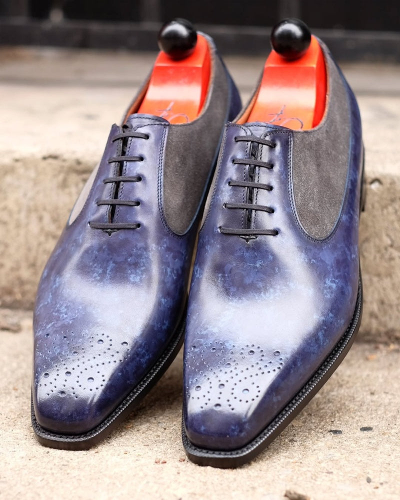 Navy Marble Patina With Mid Grey Suede