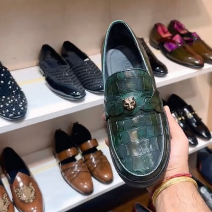 Dark Green Crocodile Scaled Sneakers