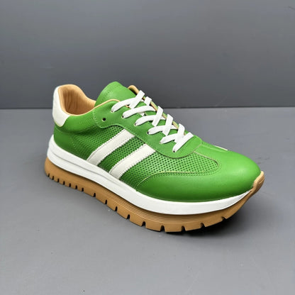 Handmade Retro Leather Thick Sole Hollow Breathable Casual Sneakers