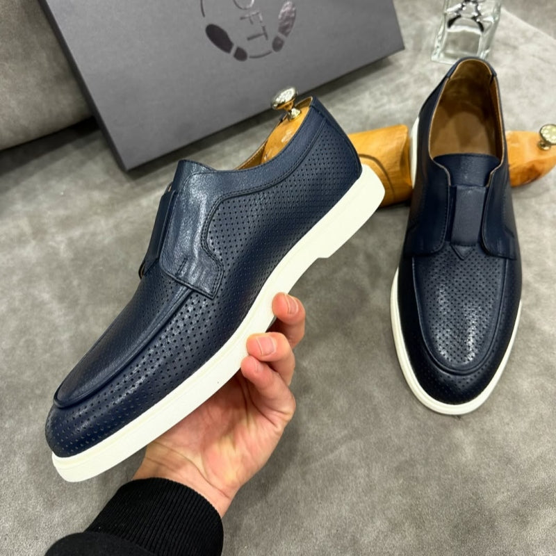 Summer Perforated Breathable Leather Sneakers