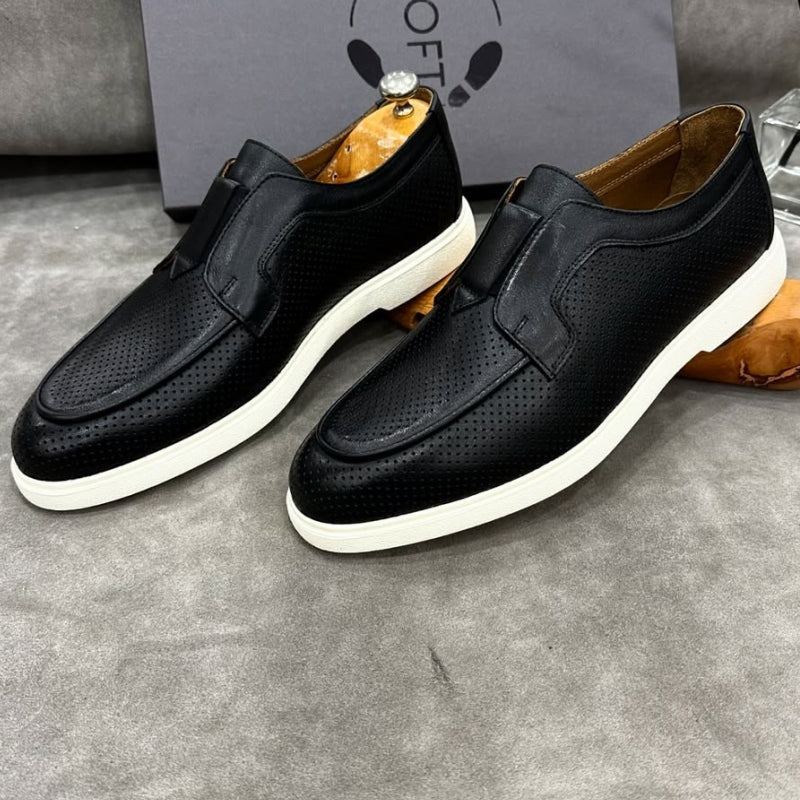Summer Perforated Breathable Leather Sneakers