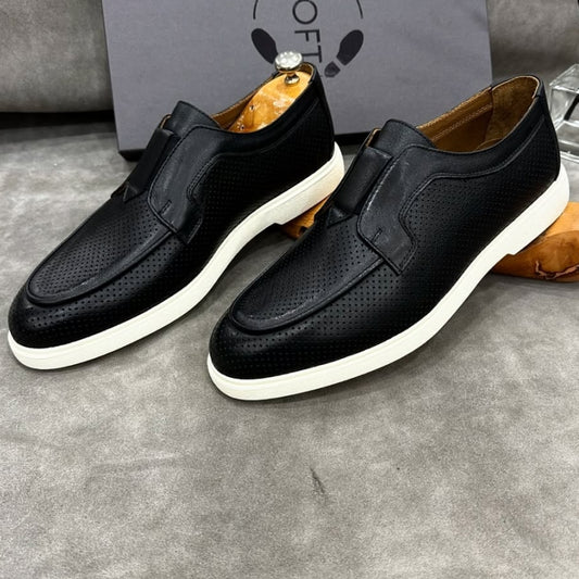 Summer Perforated Breathable Leather Sneakers