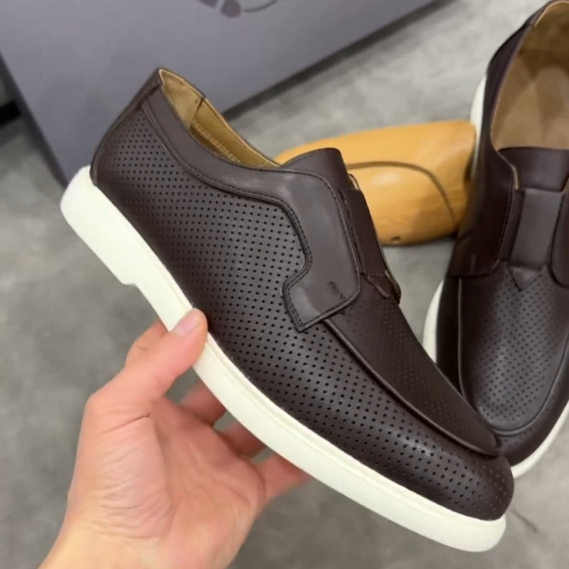 Summer Perforated Breathable Leather Sneakers