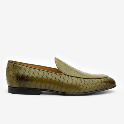 Perforated Loafers With Croco Detail