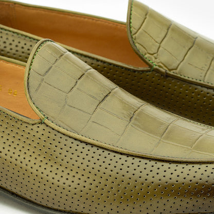 Perforated Loafers With Croco Detail