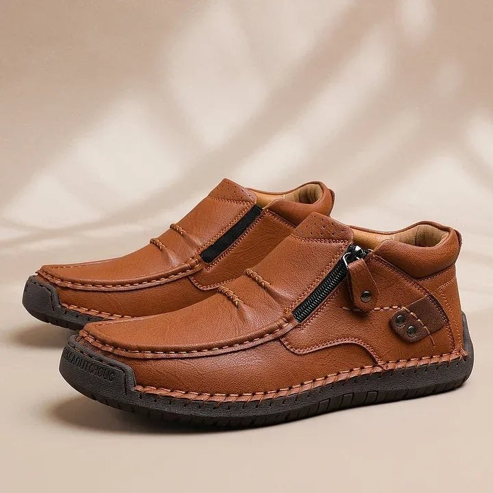 Men's Handmade Premium Leather Slip-On Driving Shoes – Wide Toe, Arch Support