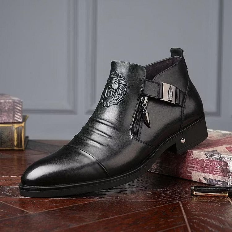 Italian Hand-embossed Zipper Leather Short Shoes